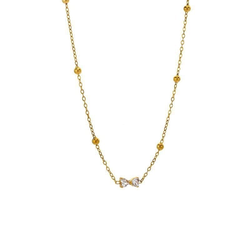 Novo conjunto de 2 peças: colar de aço inoxidável com zircônia, requintado e elegante, com pétalas de borboleta e laço,