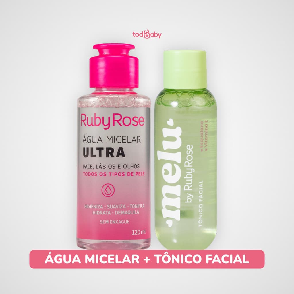 Kit Skincare Água Micelar Limpeza + Tônico Facial Ruby Rose®