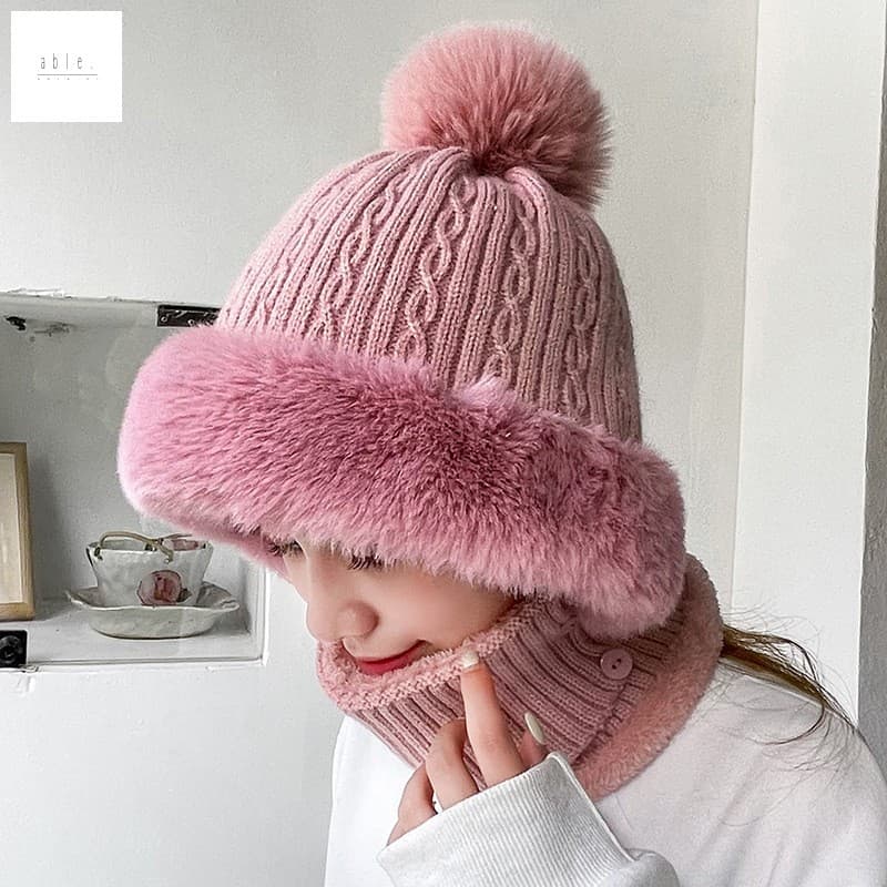 Chapéu De Malha Com Gola De Pele De Inverno – Lã De Pelúcia À Prova De Frio Para Ciclismo Ao Ar Livre