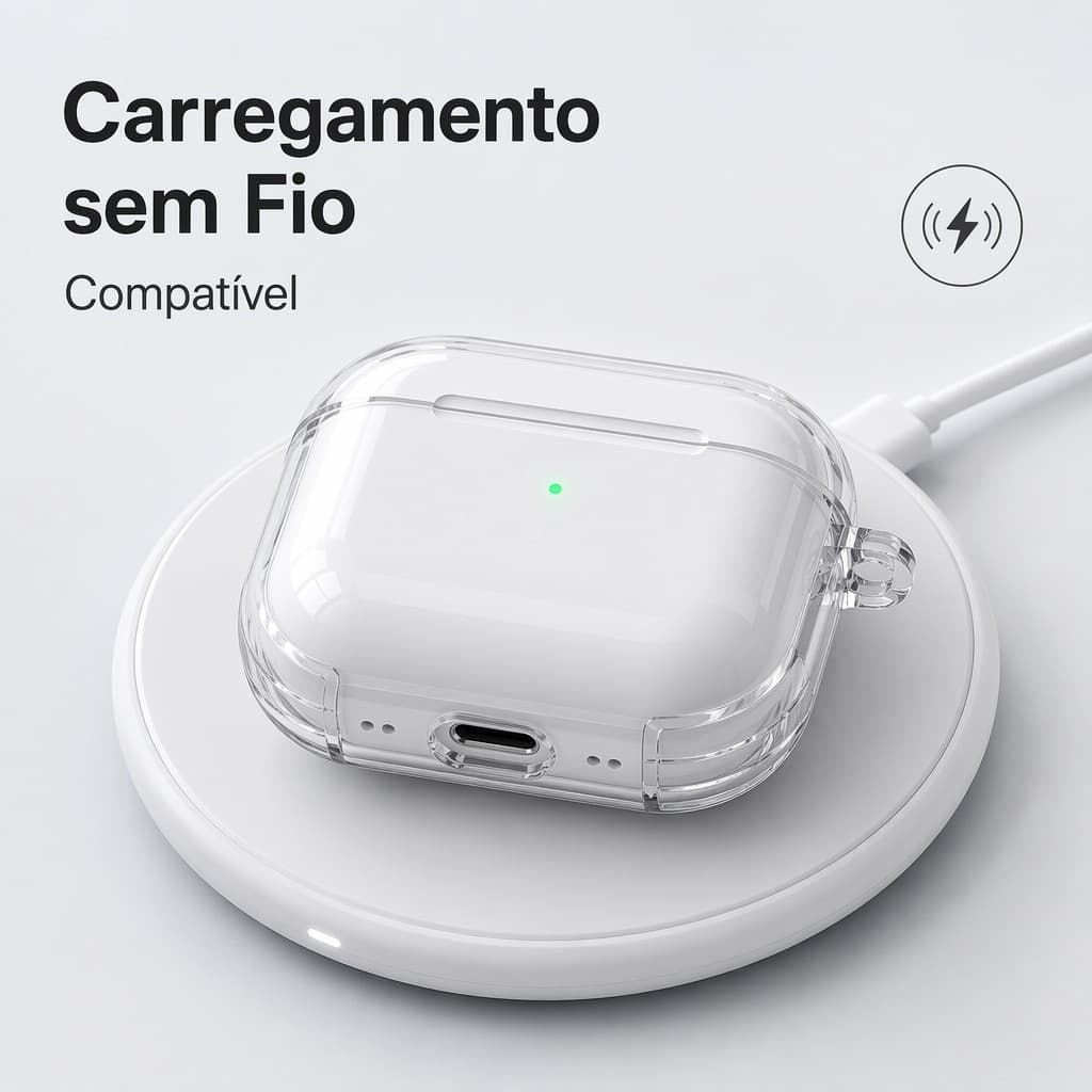Capa Transparente Antichoque 360° para AirPods, Proteção por Sucção a Vácuo Compatível com Todos os Modelos
