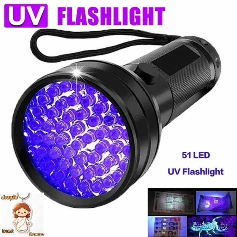 Lanterna Uv Anti Nota Falsa Urina Escorpião 51 Led Luz Roxa Alumínio