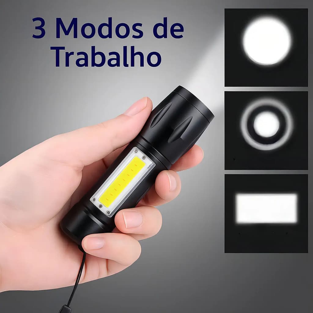 Mini Lanterna Tática Led Cob Forte Usb Recarregável Militar Profissional Com Zoom Cor Da Luz Branco