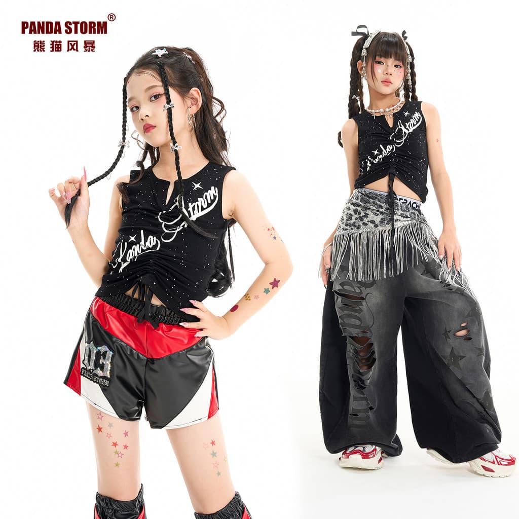 Meninas Jazz dança umbigo recortado colete hiphop solto Sweatpants dia de verão crianças dança de rua desempenho traje t