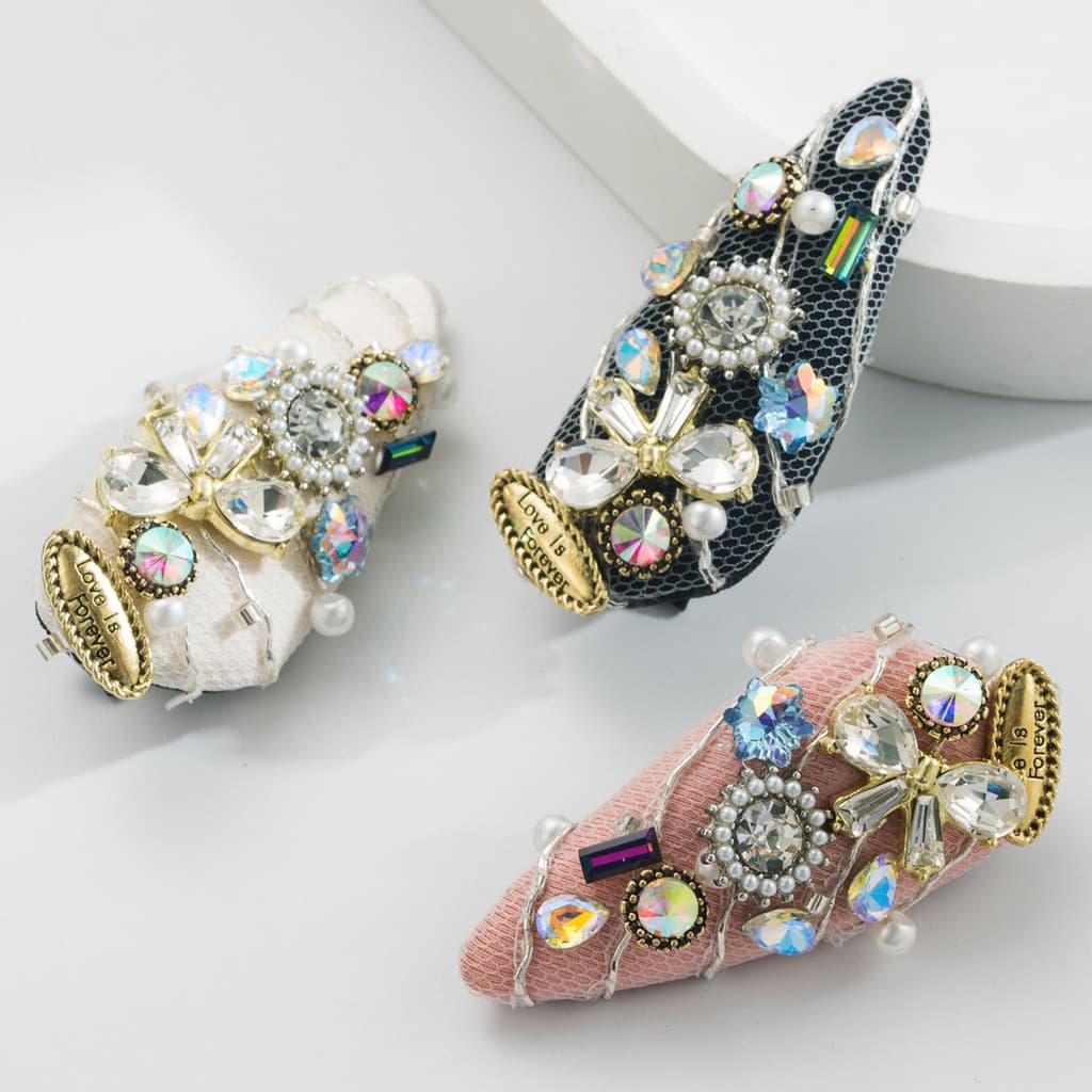 Coreano indústria pesada pérola strass grampo de cabelo pequena fragrância Retro luz luxo High-End franja lateral clipe