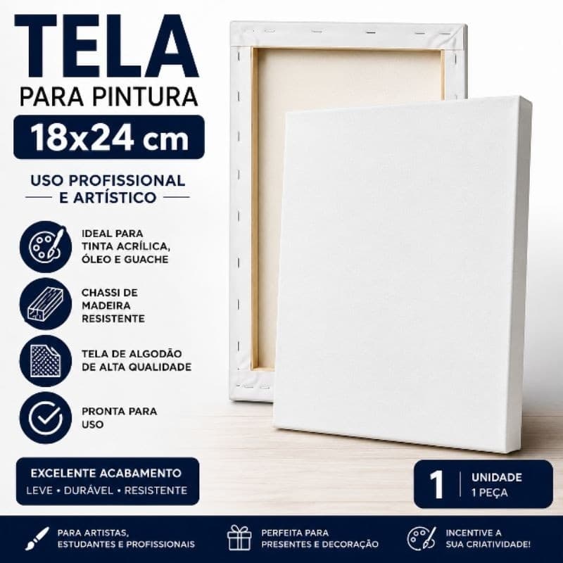 Tela para Pintura 18x24 cm Profissional Artística Acrílica Óleo Guache Chassi Madeira