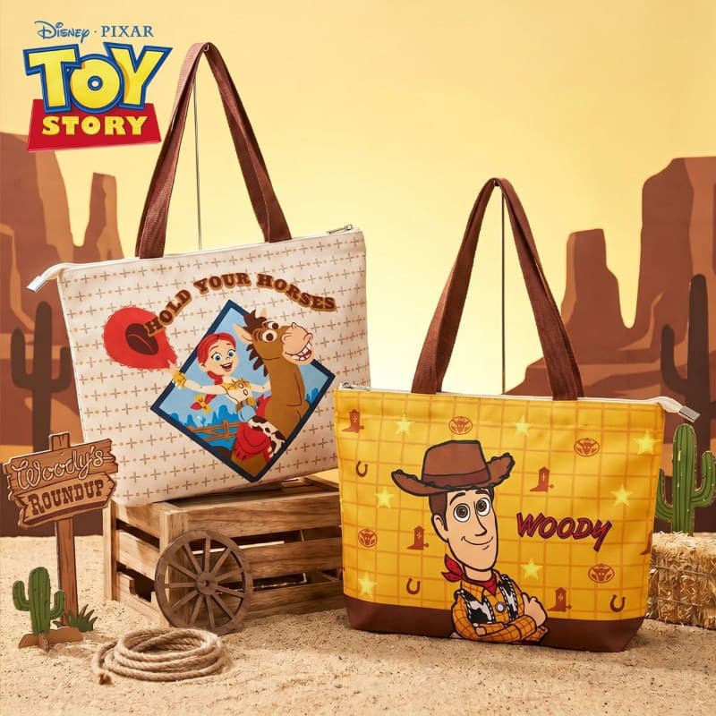 Autêntica Bolsa de Lona com Zíper do Xerife Woody, Bolsa Grande e Divertida da Jessie, Adequada para o Dia a Dia e Passe