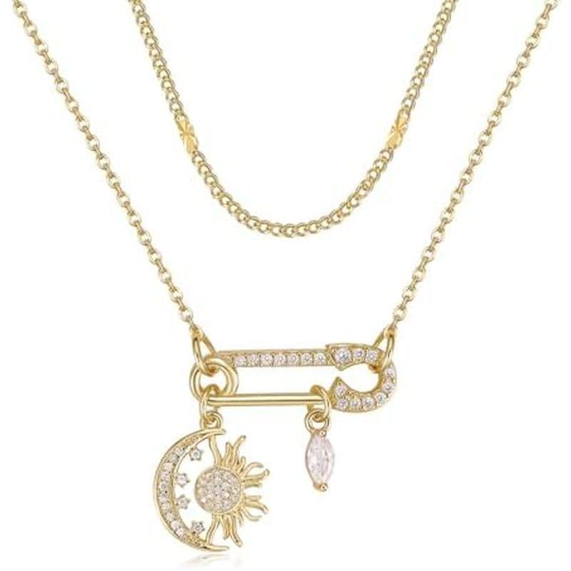 Colar De Clipe De Papel Para Mulheres Colares Com Pingente Banhado A Ouro 14K Zircônia Cúbica Girassol/Cruz/Sol/Lua/Gota