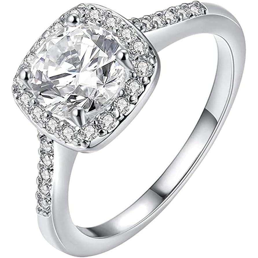 Anel de Casamento Feminino em Prata Esterlina 925 com Cristal CZ em Forma de Quadrado F2OV