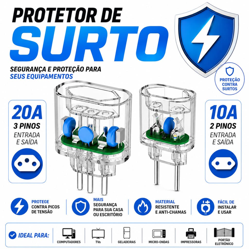 Kit Protetor Contra Raios Surtos DPS Tomada 10A e 20A Bivolt 3600W