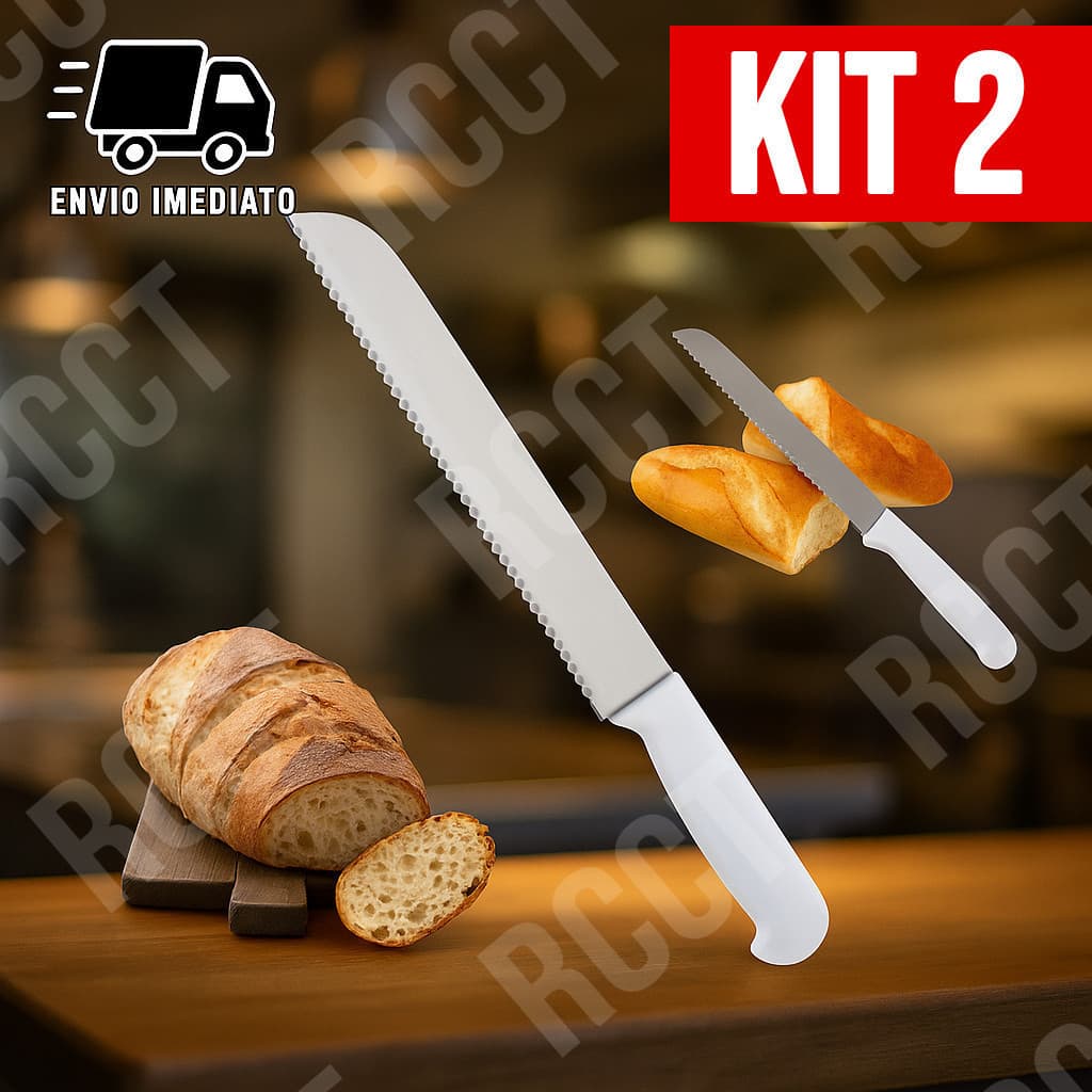 Kit 2 Faca de Pão Profissional Serrilhada Para Padaria e Cozinha Doméstica