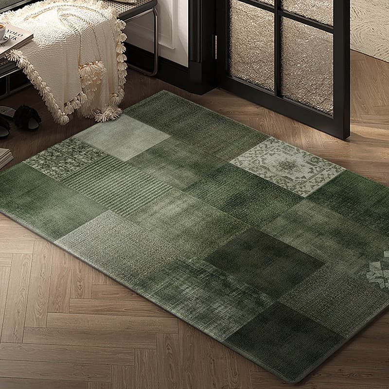 Tapete de Entrada Vintage Americano Veludo Belga Estampa Patchwork 60x90 80x120cm 2 Cores