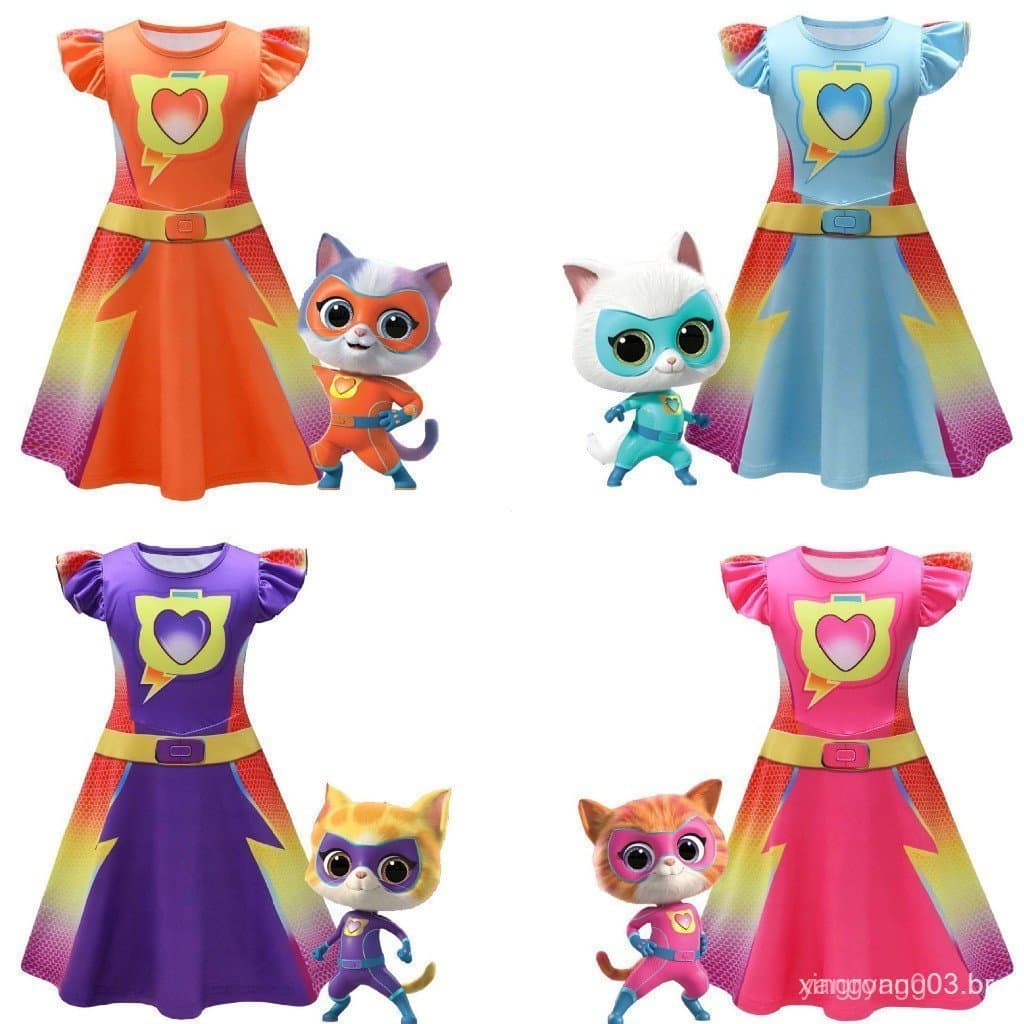 Superkitties Infantis For Girls ‌         Vestido de Verão Confortável para Cosplay de Halloween e Apresentações de Palc