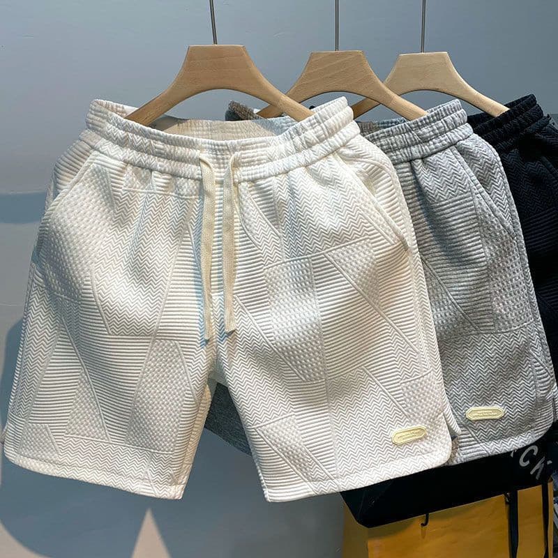 Shorts de Corrida Masculinos de Verão, Shorts Casuais para Jogging, Shorts Esportivos com Padrão de Ondas, Cor Sólida, c