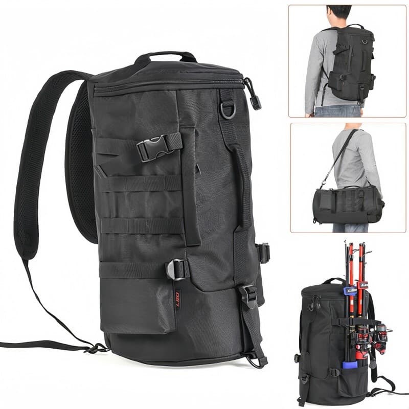 Mochila Cilíndrica Pesca Grande Capacidade Tecido Oxford Multifuncional Bolsa Transporte Equipamento Vara de Pesca
