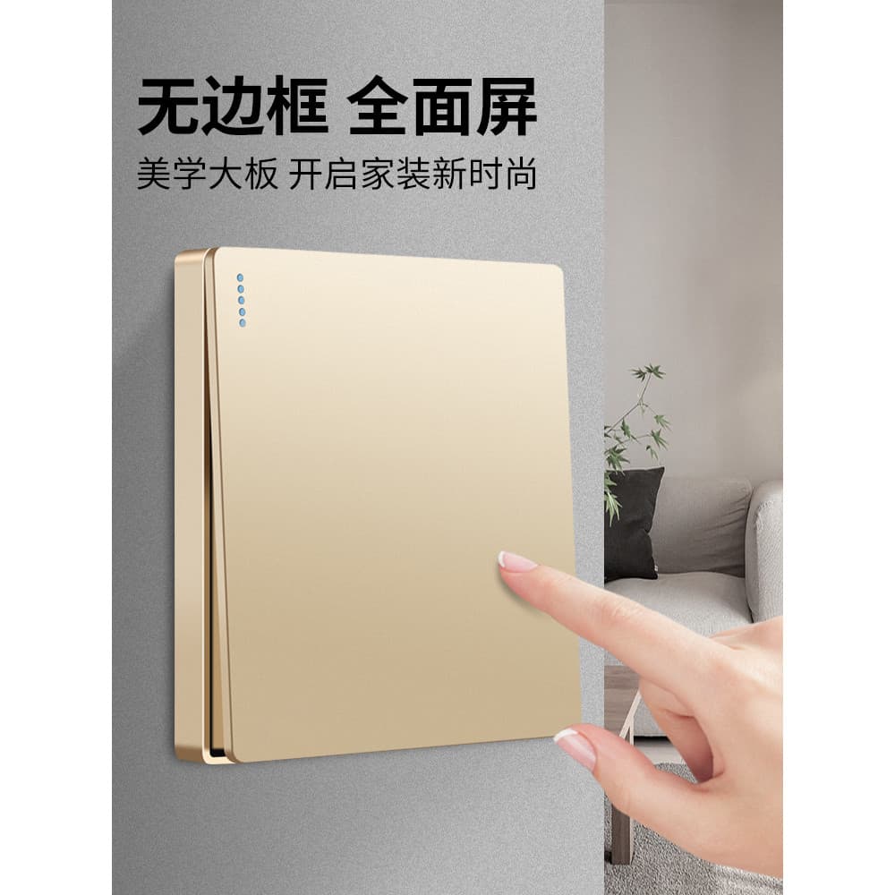 Interruptor de placa grande dourado para eletricista internacional, controle duplo aberto com tomada de cinco furos, par