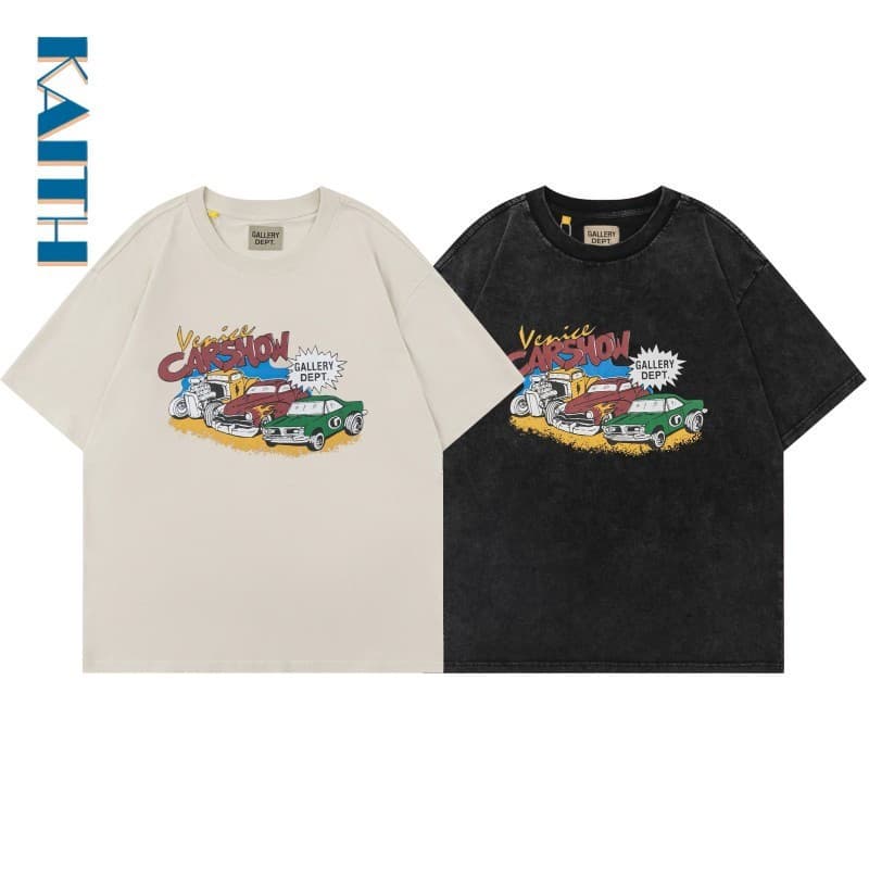 Camisa de Algodão Plus Size com Estampa Gráfica, Manga Curta, Decote Redondo, Padrão de Carro Vintage MWKL