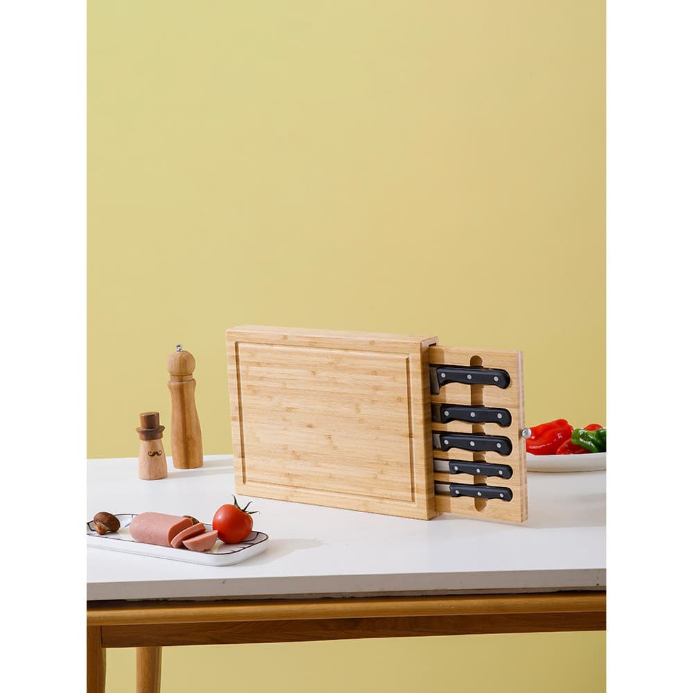 Tábua de corte espessada Tábua de corte de bambu Tábua de corte de cozinha doméstica retangular com faca de queijo