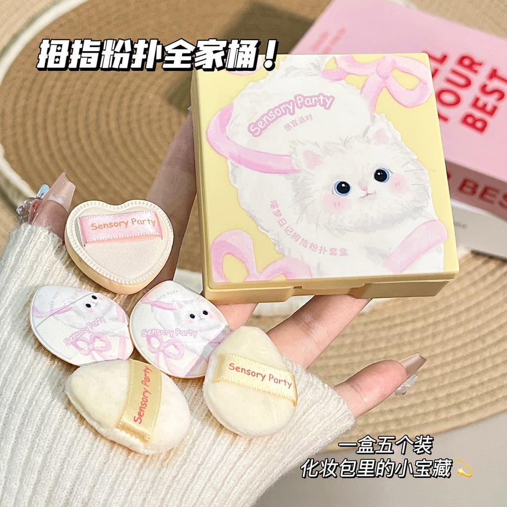Festa sensorial Meow sonho diário polegar puff conjunto molhado seco dupla utilização Mini puff Multi-purpose maquiagem