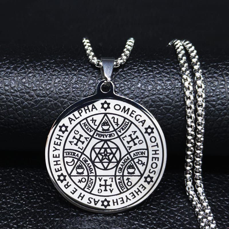 Tetragrammaton Talismã Enochian Anjo Amuleto Mágico Colar Estrela De Aço Inoxidável David Alpha Omega Eheyeh AGLA Colare