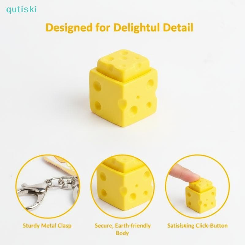 QUTI Mini Chaveiro Em Formato De Queijo , Alívio Do Estresse , Botão De Teclado Cliável , Brinquedo Para Viagens , Tempo