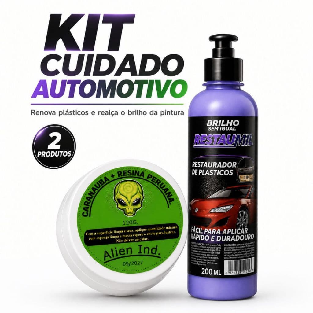 Cera Alien Automotiva Carnauba Espelhamento Cerâmico Polimento + Restaurador de Plásticos