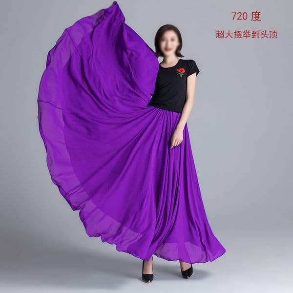 720 graus grande balanço clássico dança traje Chiffon saia grande vermelho Xinjiang saia de dança quadrada saia longa