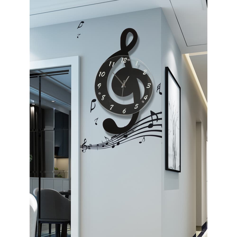 Música nota relógio de parede sala estar criativo único simples quarto relógio parede mudo decoração doméstico relógio q