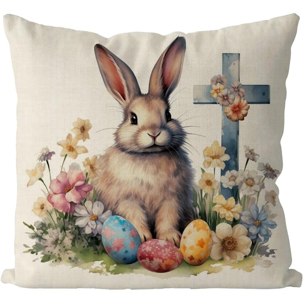 Capas de Almofada de Páscoa GAGEC 16x16 Polegadas com Estampa de Coelhinhos e Ovos, Capa de Almofada Decorativa para Sof