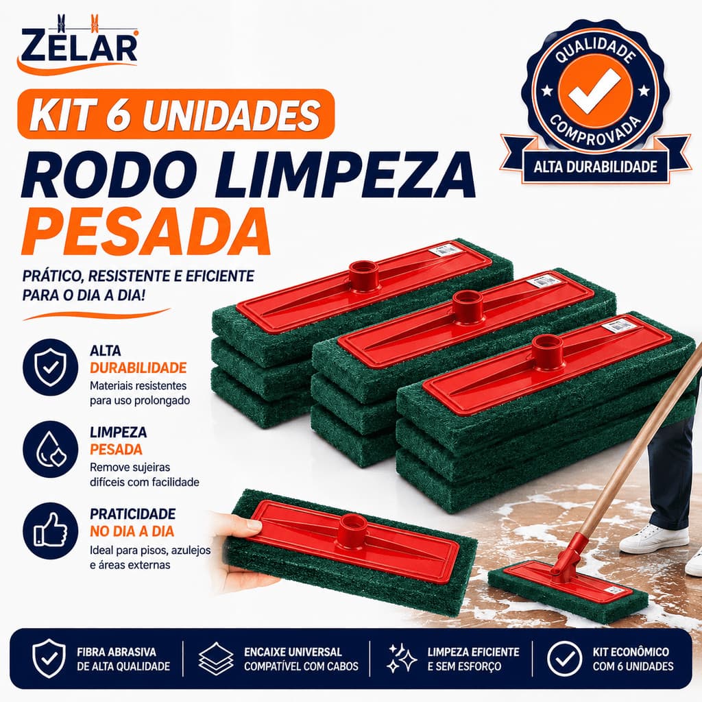 Kit 2 a 6 rodos limpeza pesada esponja abrasiva piso azulejo s/ cabo