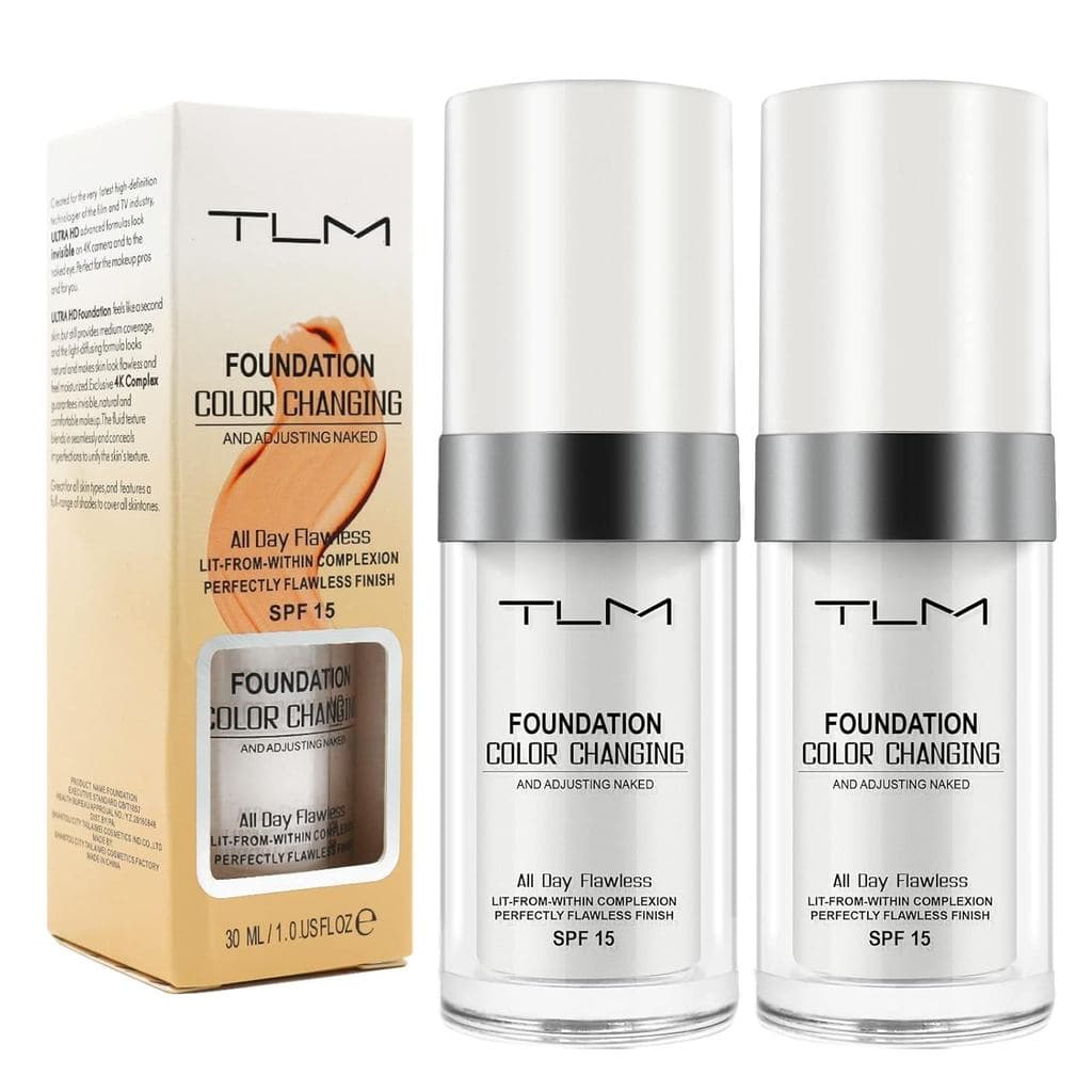 Base de Maquiagem que Muda de Cor, Pacote com 2, Líquida, Hidratante, Protetor Solar, 30ml