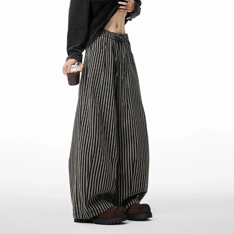 Calças Longas Listradas Góticas Femininas, Calças Largas Estilo Harajuku Y2k Emo Vintage, Roupas Oversize Estilo Japonês