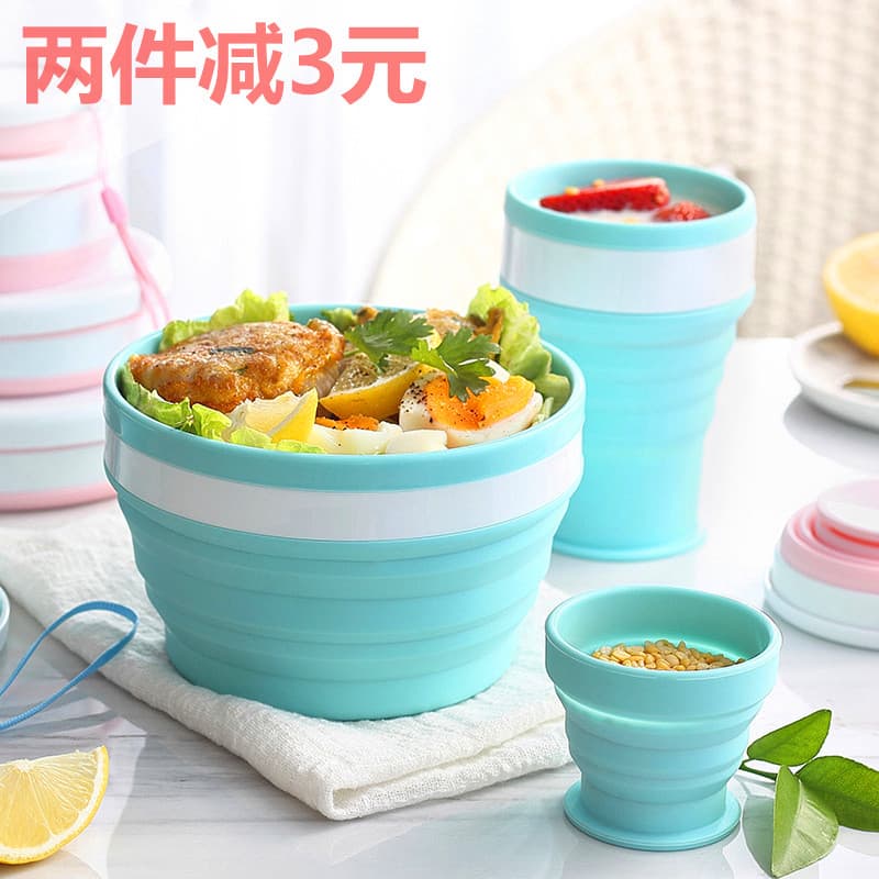 Silicone dobrável tigela copo combinação copo de água portátil viagem ao ar livre copo macarrão instantâneo tigela café