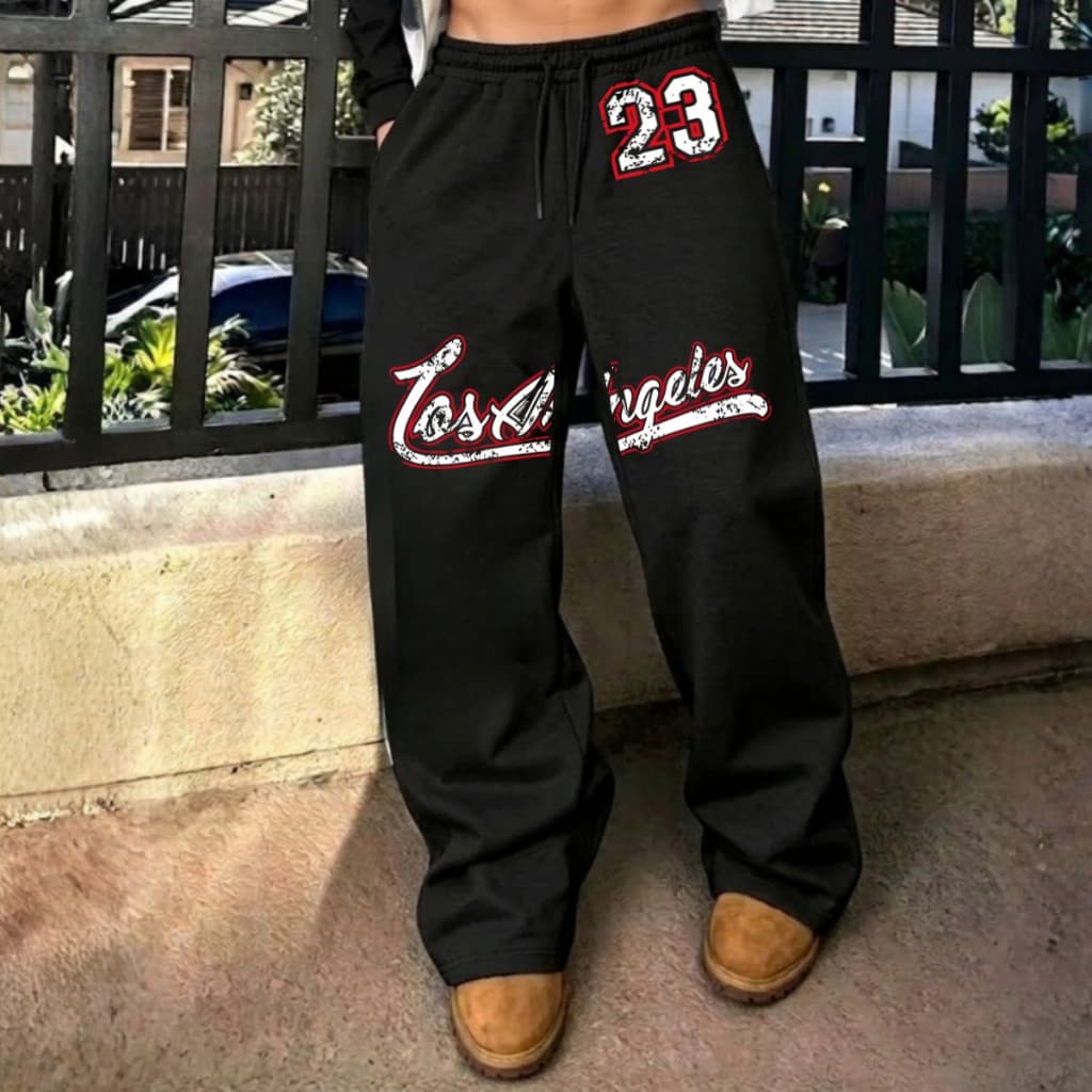 Calça De Moletom Baggy Wide Leg Los Angeles 23 Streetwear Y2K