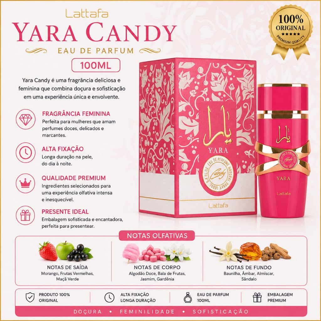 Perfume Árabe Yara Candy Lattafa EDP 100ml Primeira Linha