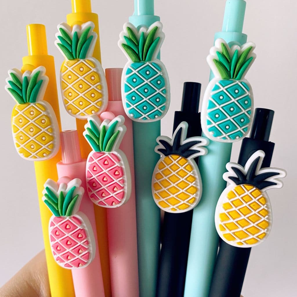 Caneta De Escrita Escalável De Abacaxi Fofo Com 10 Peças Suave E Tema De Frutas Kawaii Adequado Para Escritórios Estudan