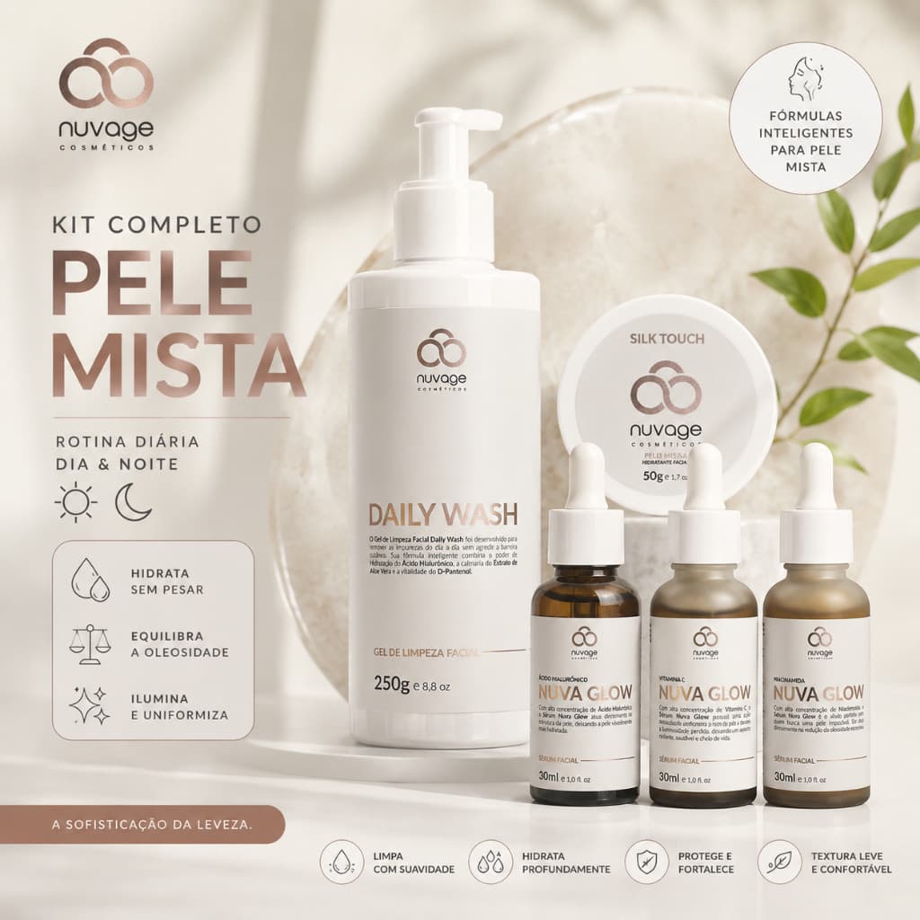 Kit Skin Care Nuvage Alumia Pele Mista Gel de Limpeza Hidratante Vitamina C Niacinamida
