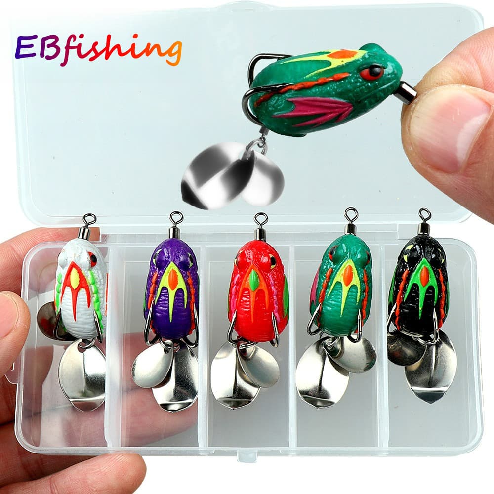 5 Pçs Conjunto Isca De Pesca 3cm/4.5g Sapo Macio Mini Macia Ganchos Duplos TopWater Artificial