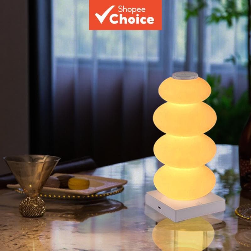 1PC Lâmpada Noturna Empilhada Oval LED, Lâmpada de Toque USB Plug-In Ativada por Toque, Lâmpada Decorativa Estética para