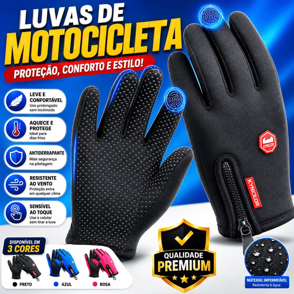 Luva De Frio Térmica Impermeável Unissex Touch Screen Para Moto Bike E Esportes Quentinha Premium