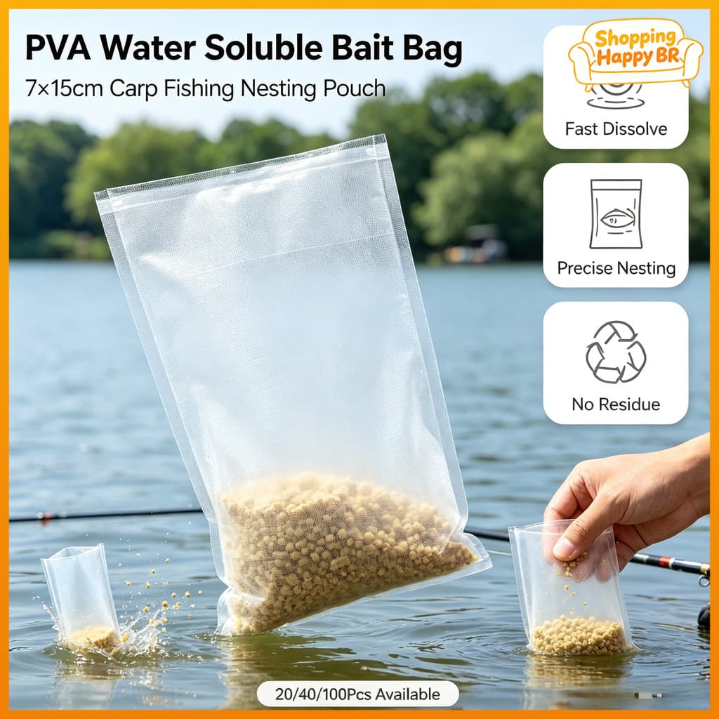 20/40/100 PVA Sacos De Isca De Pesca Solúveis Em Água Bolsa Solúvel Para De Carpa Aninhamento 7x15cm