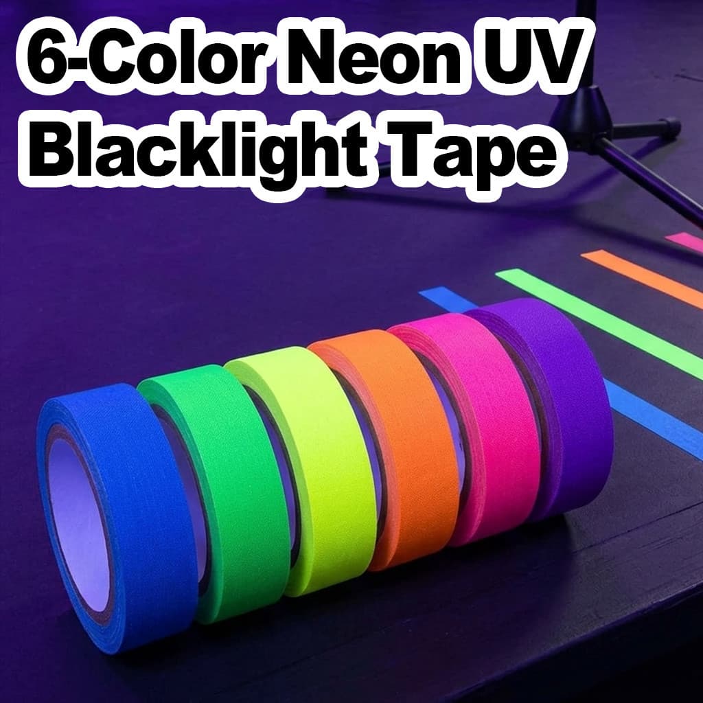 Fita Adesiva Neon de 6 Cores, Fita Fluorescente para Luz Negra UV para Festa UV (0,6 polegadas x 16,5 pés) |   Colorido