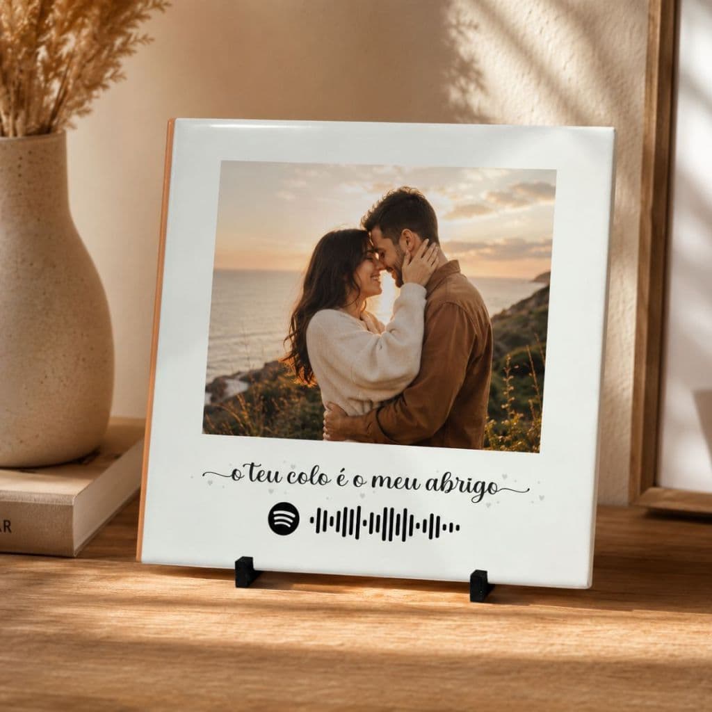 Quadro Azulejo Presente Namorados Personalizado Foto e Frase Azulejo Qr Code Spotify