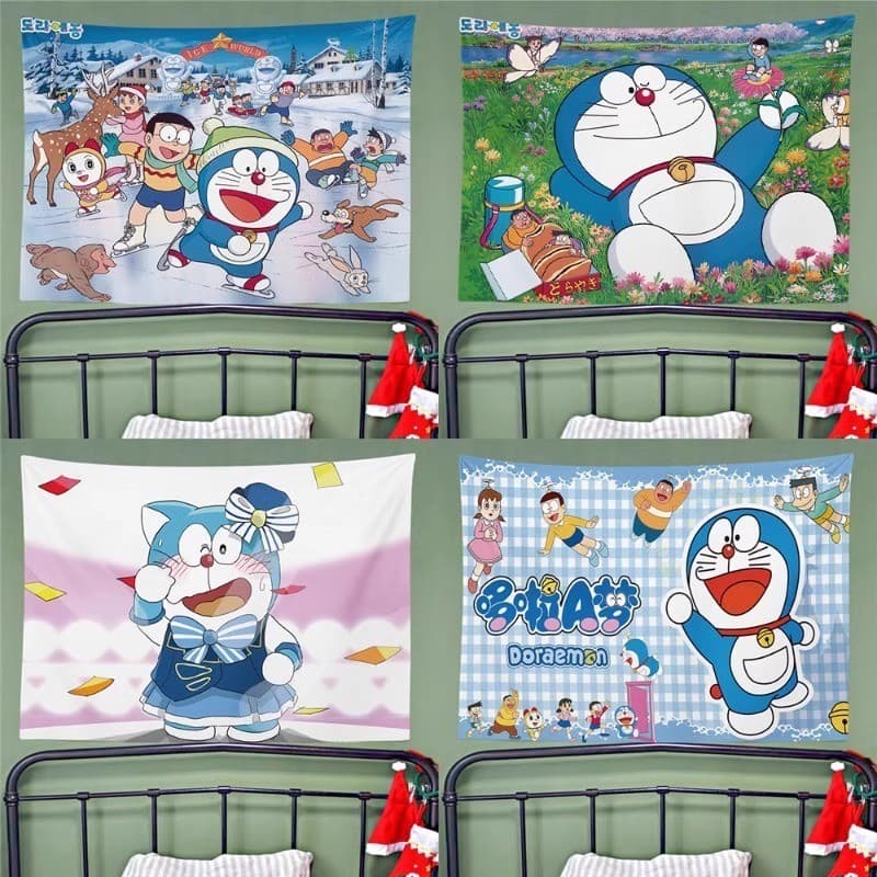 Ins Doraemon Pano de Fundo Dos Desenhos Animados Doraemon Layout Tapeçaria Quarto Infantil Bonito Doraemon Decoração Tap