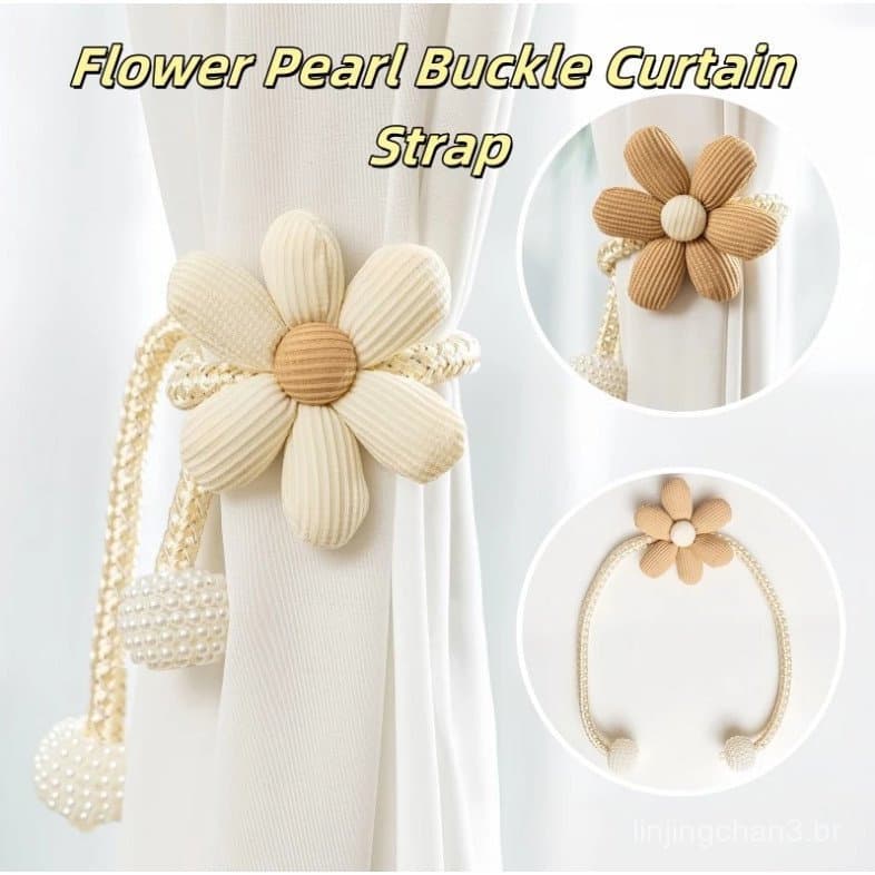 Suporte de cortina com clipe de pérola de flor - decoração de flores durável para quarto infantil, estilo INS BLOO