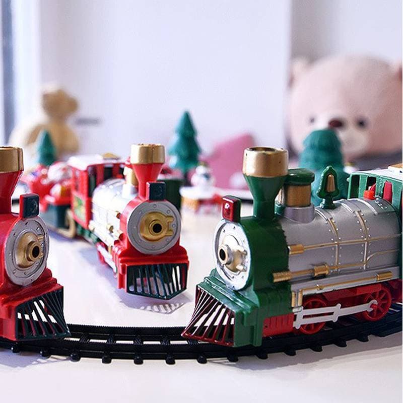 Hot > Trem De Natal Brinquedos Elétricos Decoração De Árvore Tra Frame Carro Ferroviário Com Som E Trilho De Luz Present
