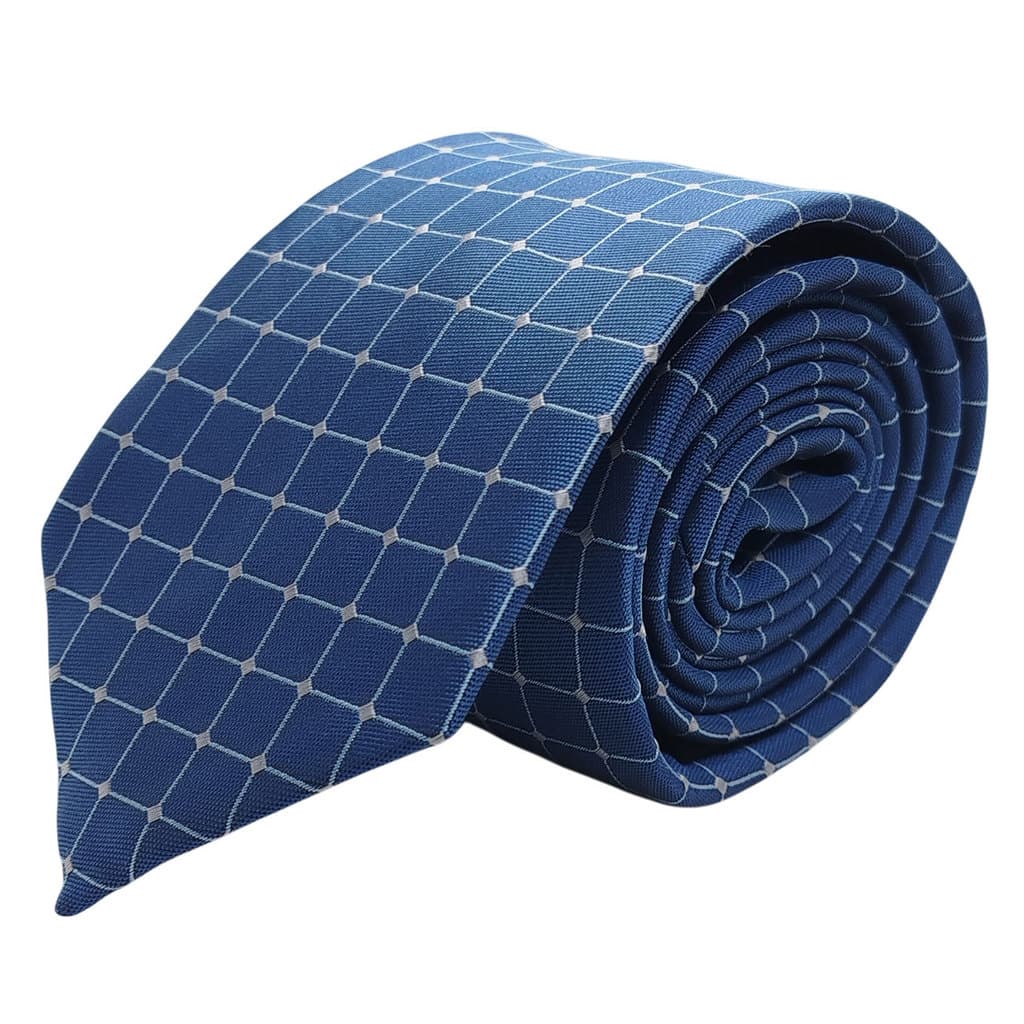 Gravata Semi Slim Azul Quadriculada Premium