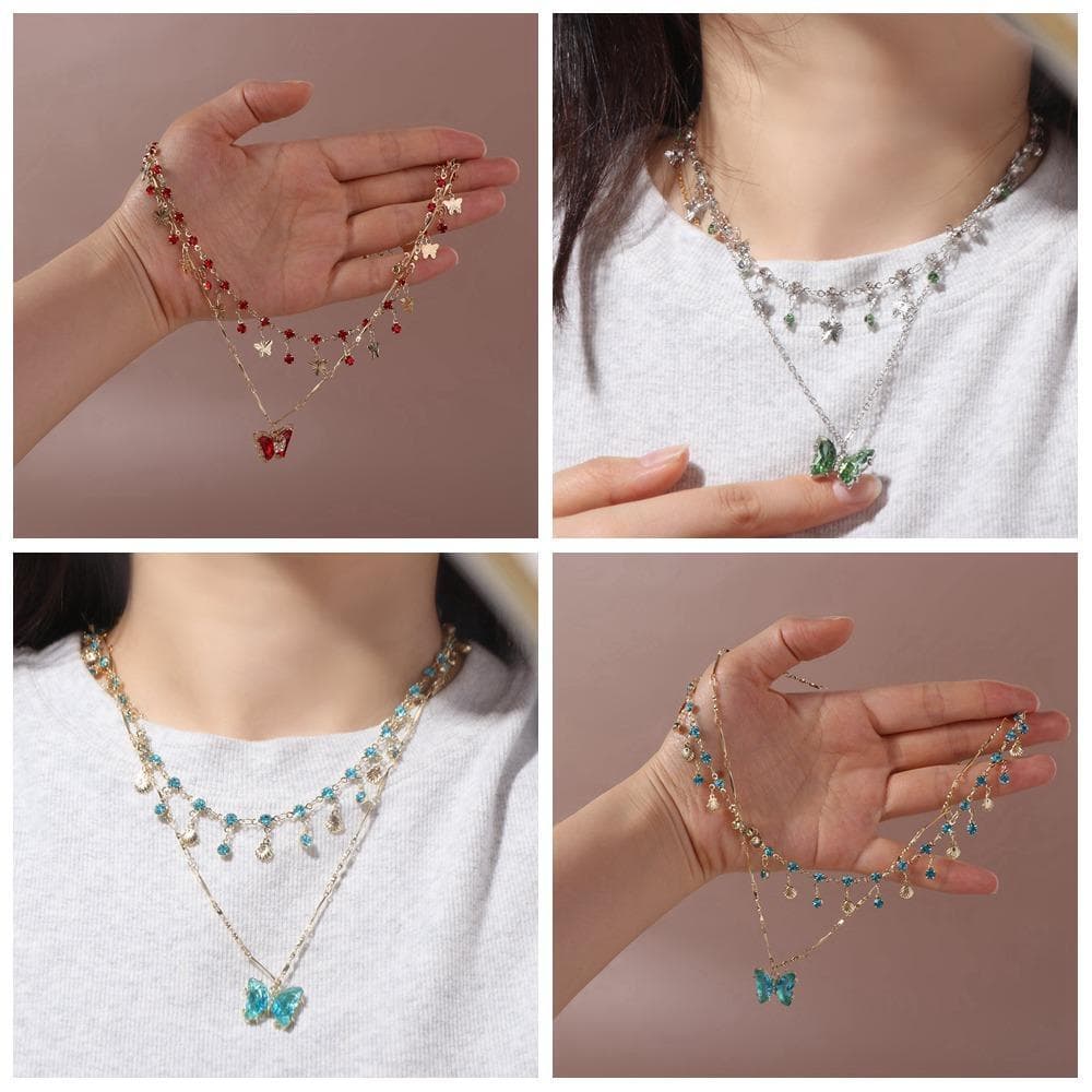 Corrente De Clavícula BORUIB , Colar De Borboleta Com Borla De Joias , Gargantilha De Strass Brilhante De Camada Dupla