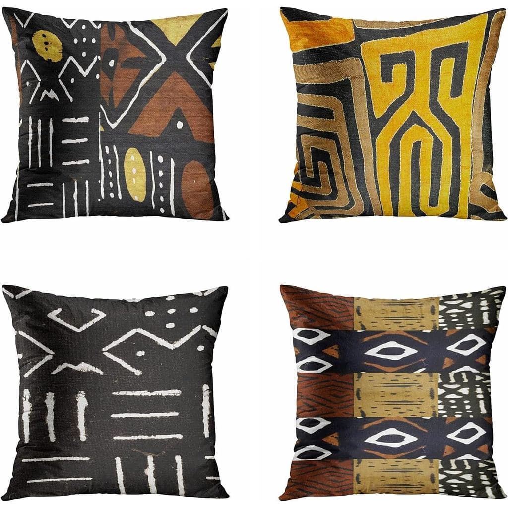 Conjunto de 4 Capas de Almofada 20x20 Polegadas, Estampa Vintage Contemporânea de Tecido Africano, Capas de Almofada Qua