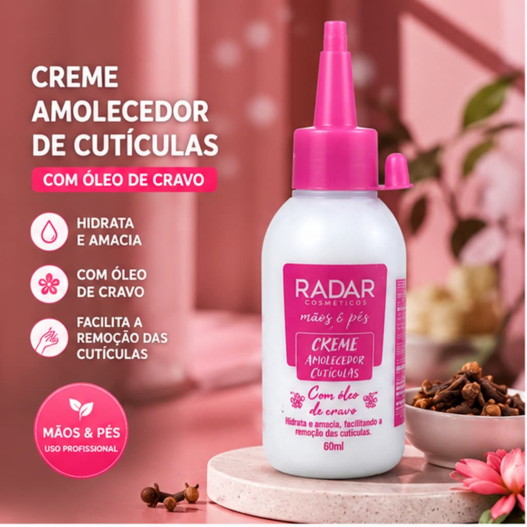 Kit 3 Amolecedores de Cutícula Radar 60ml com Óleo de Cravo Para Manicure Mãos e Pés