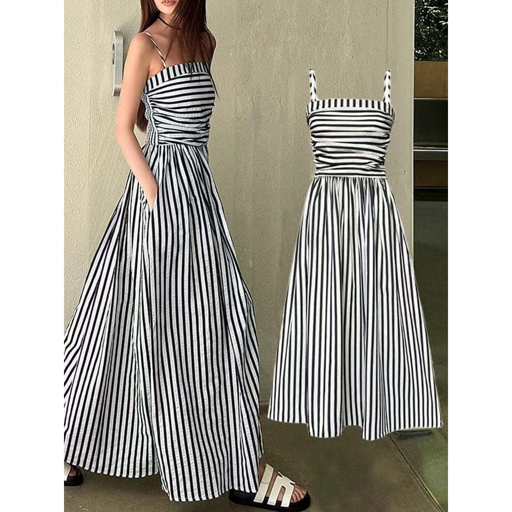 Novo vestido tipo estilingue listrado com Top tubo de cintura estreita